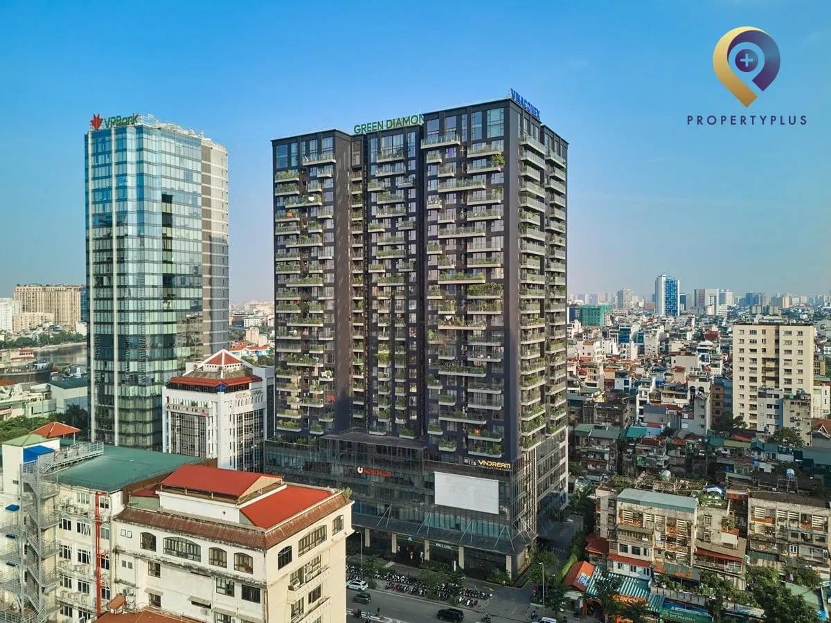 Toàn cảnh tòa nhà Green Diamond Building nhìn từ trên cao.